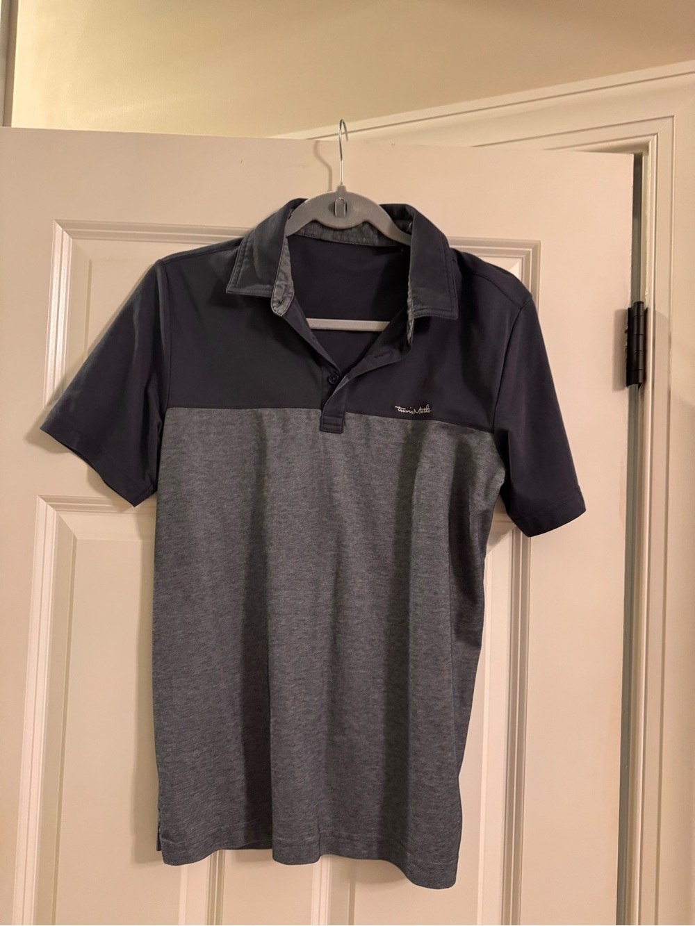 Travis Mathew Two-Tone Navy and Heather Gray Polo